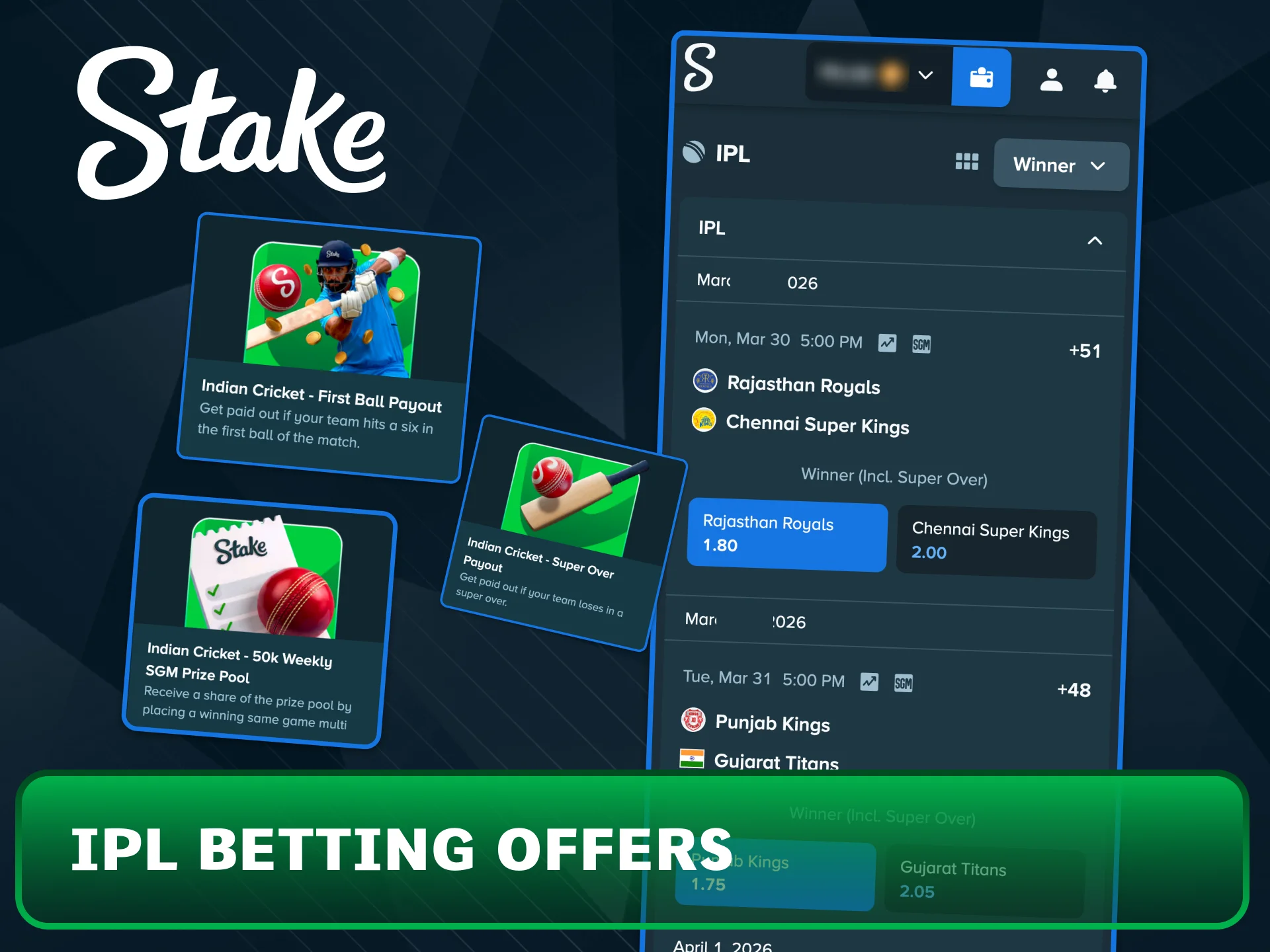 Claim top IPL betting offers today at Stake.