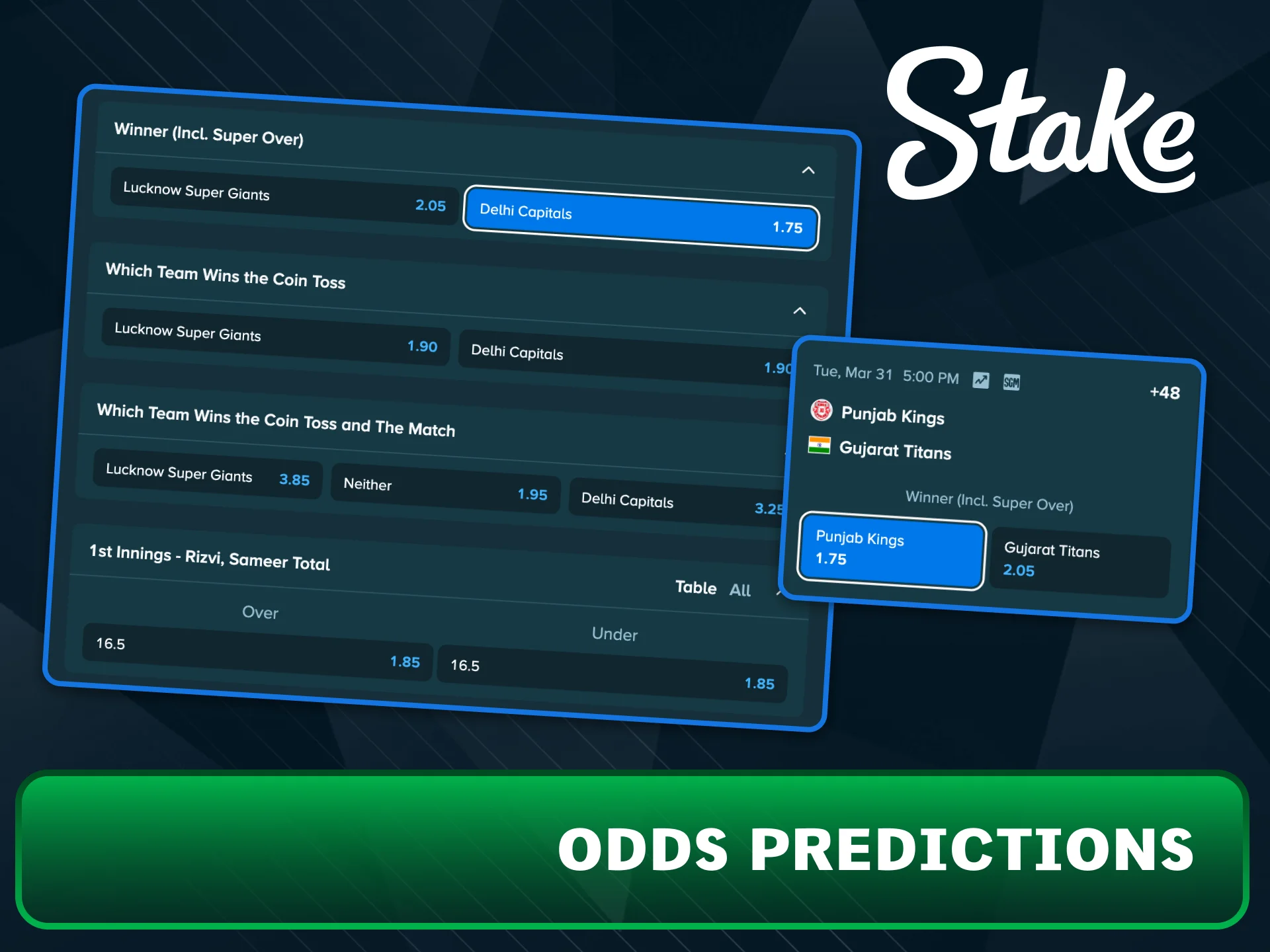 Find the best value IPL odds today at Stake.